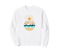 The Beach Is My Happy Place Surf Sun Waves Summer Sweatshirt, Adult Unisex, White, X-Large