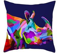 The Beach Stop Decorative Colourful Neon Jungle Rhinoceros Scatter Cushion Cover | Living Room and Bedroom Decor | Unique Gift Idea for Animal Lovers | 45x45cm 18x18” | Rainbow Rhino