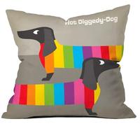 The Beach Stop Decorative Rainbow Dachshund Dog Scatter Cushion Cover | Home Decor Gift Idea | 45x45cm 18x18” | Sausage Dog Grey