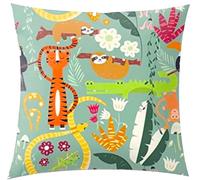 The Beach Stop Decorative Tiger & Sloth Colourful Scatter Cushion Cover | Unique Design Animal Decor | Boys & Girls Bedroom | Gift Idea | 45x45cm 18x18” | Jungle Animals