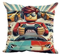 The Beach Stop Fun Video Game Character Accent Ro-blox Cushion Cover | Pop Art Home Decor | Gift Idea for Men Women Boys Girls | 45x45cm 18x18” | Ro-blox Driver