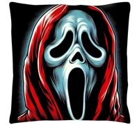 The Beach Stop Ghostface Scream Scary Horror Movie Themed Accent Cushion Cover | Unique Home Decor Inspo Gift Idea | 45x45cm 18x18” | Scream Black and Red