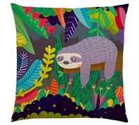 The Beach Stop Jungle Rainforest Sloth Bear Colourful Scatter Cushion Cover | Unique Design | Boys & Girls Bedroom Decor | Gift Idea for Animal Lovers | 45x45cm 18x18” | Jungle Sloth