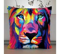 The Beach Stop Neon Rainbow Safari Jungle Lion Cushion Cover | Unique Living Room & Bedroom Animal Decor | Gift Idea | 45x45cm 18x18” | Colourful Lion