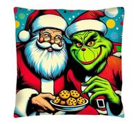 The Beach Stop Pop Art Father Christmas and The Grinch Accent Cushion Cover | Colourful Home Decor Gift Idea | 45x45cm 18x18” | Santa & Grinch