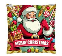 The Beach Stop Pop Art Father Christmas Santa Claus Accent Cushion Cover | Colourful Home Decor Gift Idea | 45x45cm 18x18” | Merry Christmas