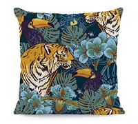 The Beach Stop Tropical Tiger and Toucan Scatter Cushion Cover | Unique Living Room & Bedroom Decor | Gift Idea | 45x45cm 18x18” | Tiger & Toucan
