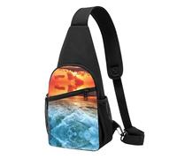 The Beach Sunset Casual Sling Bag Crossbody Shoulder Pack,Durable Polyester Chest Bag with Multiple Pockets and Key Holder,Adjustable Strap for Men Women
