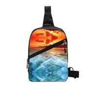 The Beach Sunset Foldable Sport Sling Bag,Lightweight Crossbody Chest Pack with Multiple Pockets,Water-Resistant Polyester Fabric,Compact Travel Daypack