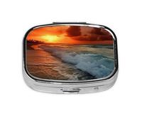 The Beach Sunset Pill Case 2 Compartment Pill Box Portable Metal Pill Organizer Cute Travel Pill Container Vitamin Organizer for Purse Pocket Travel Gift
