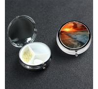 The Beach Sunset Pill Case 3 Compartment Pill Box Portable Metal Pill Organizer Cute Travel Pill Container Vitamin Organizer for Purse Pocket Travel Gift
