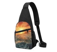 The Beach Sunset Printed Sling Backpacks Casual Crossbody Shoulder Bag Chest Pack for Men Women