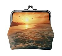 The Beach Sunset Prints Coin Purse Kiss Lock Pu Leather Mini Pouch Wallet Change Bag for Women Girls Kids