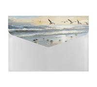 The Beach with Sea Birds Folder with 6 Pack Plastic Envelopes with Snap Closure,Waterproof File Envelope for Paper Bill Receipt,Expanding File Folder Organizer for Home Office