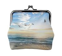 The Beach with Sea Birds Full Double-Sided Printed Pattern Women's and Girls' Fashionable Leather Kiss Lock Coin Purse Card Bag