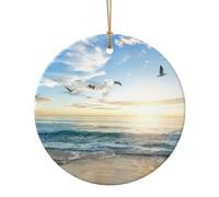 The Beach With Sea Birds Print Ceramic Round Christmas Tree Hanging Multi-Scale Ornaments With Hanging For Home Decoration 3 Sizes
