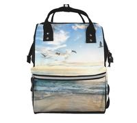 The Beach with Sea Birds Prints Changing Bag Backpack Baby Diaper Bags for Mom Dad, Waterproof Nappy Rucksack Multifunctional Travel Bag