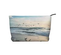 The Beach with Sea Birds Prints Corduroy Makeup Bag for Women Girls, Spacious Travel Cosmetic Organiser for Make-up, Toiletries & Essentials