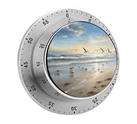The Beach with Sea Birds Timers Kitchen Chef Cooking Timers Portable Countdown Alarm Loud Countdown Clock Waterproof Stainless Steel Timer Compact 60-Minute Mechanical Timer Daily Use