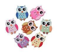 The Bead and Button Box - 10 Brightly Coloured Wooden Owl Buttons. Mixed Pack of Colours. 21 x 17mm. Ideal for sewing, card making, crafts, home decor and other projects.