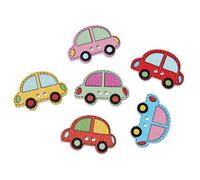 The Bead and Button Box - 10 coloured Wooden Novelty Car shaped Buttons. 25 x 17mm. Ideal for childrens wear, sewing, scrapbook, cards, embellishment and other crafts