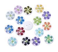 The Bead and Button Box - 10 wooden Assorted Flower Design buttons, 15mm. Ideal for babies clothes, sewing, knitting, card making, scrapbook and lots of other craft projects