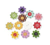The Bead and Button Box - 10 Wooden Buttons, 20mm, Mixed Flower and Colours. Ideal for Sewing, Knitting, Card Making, Scrapbooking and Other Craft Projects