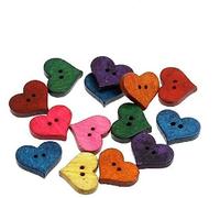 The Bead and Button Box - 10 Wooden Heart shaped Buttons. 20mm x 16.5mm. Assorted Colours. Ideal for sewing, Knitting, Card making, Scrapbook and other crafts