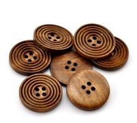 The Bead and Button Box - 6 Brown Wooden Buttons, 25mm (1 inch). Carved Circles Design. Sewing, Knitting, Button Art, Crochet, scrapbook, decoration