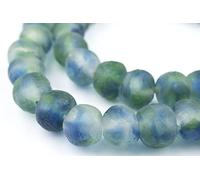 The Bead Chest Multicolor African Recycled Glass Beads 14mm Blue, Green, White Large Hole 25-Inch Strand, Handmade in Ghana for Jewelry Making & Crafts I Approximately 45 Beads