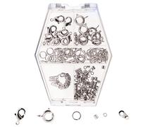 The Beadsmith Basic Elements Findings Assortments for Jewelry Making and Repair, Includes Lobster Clasps, Spring Rings, Jump Rings, End Tags, and Crimp Beads, Silver Color