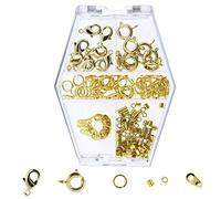 The Beadsmith Basic Elements Findings Assortments for Jewelry Making and Repair, Includes Lobster Clasps, Spring Rings, Jump Rings, End Tags, and Crimp Beads, Gold Color