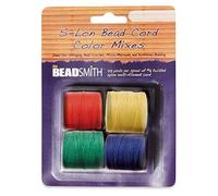 The Beadsmith S-Lon Bead Cord - .5 mm Twisted Nylon Cord for Stringing, 4-Pack, Primary Mix, TEX210, 77 Yards per Spool