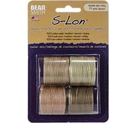 The Beadsmith S-Lon Bead Cord - .5 mm Twisted Nylon Cord for Stringing, 4-Pack, Warm Neutrals Mix, TEX210, 77 Yards per Spool