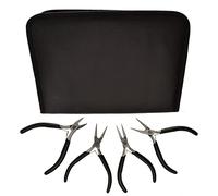 The Beadsmith Slim Line Pliers Set - Extra Fine Tips - 4.5 Inches, 4-Pieces: Round Nose, Chain Nose, Flat Nose & Semi-Flush Side Cutter - Leatherette Carrying Case Included - Tools for Jewelry Making