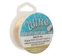 The Beadsmith Wire Elements Craft Wire - Tarnish Resistant, Soft Temper, Round, Gold Color - 0.51mm, 24 Gauge, 10 Yard Spool - Jewelry Making, Wire Wrapping, Floral, & Other DIY Crafts