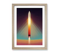 The Beaming Spaceship Rocket Framed Print | A4 Oak Framed Wall Art | Ready to Hang | Modern Nature Picture | Living Room Bedroom Lounge Office