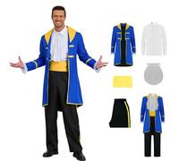 The Beast Costume Mens Prince Charming Costumes Set Dan Stevens Halloween Outfits Tailcoat Victorian Costumes, Blue, XXXL