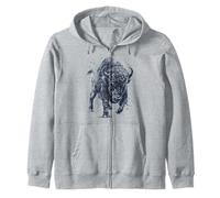 The Beast Fury Bison Buffalo Vintage Look Zip Hoodie
