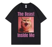 The Beast Inside Me Angry Cat Meme Graphic Print Unisex Oversized T-Shirt Casual Cotton Tee