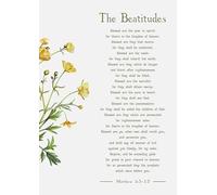 The Beatitudes Bible Verse Wall Art Print, Matthew 5:3-12, Floral Design with Yellow Buttercups, Religious Christian Home Decor. Size A4