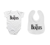 The Beatles Baby Grow and Baby Bib Set (Beatles Logo Design) White Bodysuit. Baby Onesie with Bib. Machine Washable Beatles Baby Clothes. Baby Shower Gifts. Newborn Baby Gifts - Genuine Merchandise