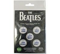 The Beatles I Love 5 Pack Button Badge Pack