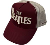 The Beatles Men's Drop T Logo & Apple Mesh Back Trucker Cap in Maroon The Beatles Maroon One Size