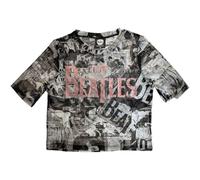 The Beatles Mesh Crop Top T Shirt All Over Print Drop T Logo Official Womens S White