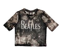The Beatles Mesh Crop Top T Shirt Drop T Band Logo Official Womens Black S