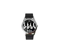The Beatles Quartz Round Watch Real Leather Band Bw Dial Zebra E2 Black