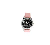 The Beatles Quartz Round Watch Real Leather Pink Band Bw Dial