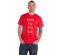 The Beatles T Shirt When Im Sixty Four Text Band Logo Official Mens Red L