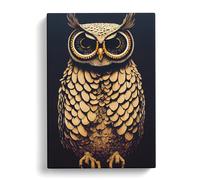 The Beauteous Owl Blue, Peach, Brown Canvas Print | Gallery Wrapped 30mm Frame Wall Art | 30x20 inches | Ready to Hang | Contemporary Animals Picture | Living Room Bedroom Lounge Office